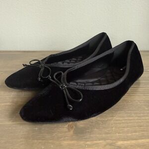Birdies Womens 9 Black Valvet Bow Tie Slip On Ballet Flats Comfort Shoes